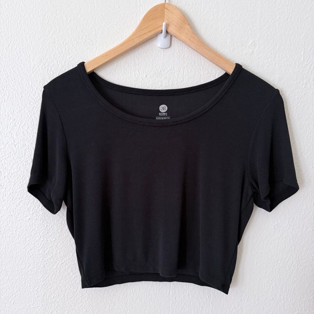Kindred Bravely Women's Size Medium Black Ribbed Knit Bamboo Cropped Top Shirt